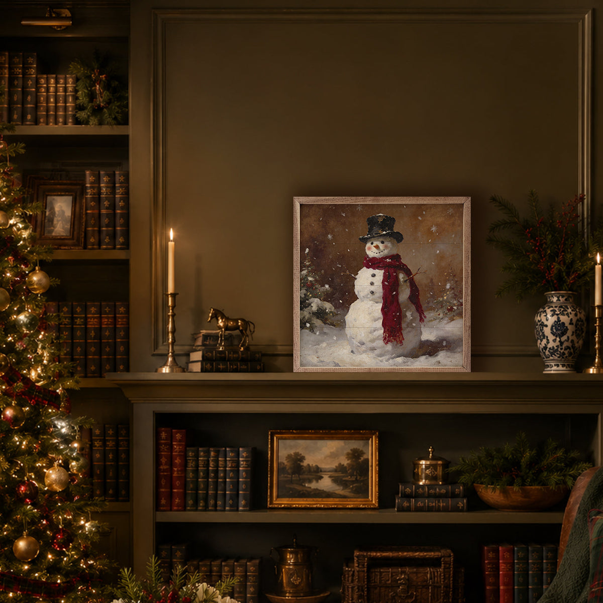 Woodland Snowman Printed and Framed Wall Sign