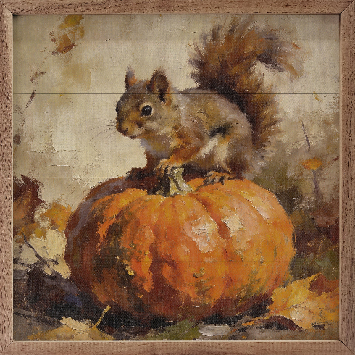 Woodland Squirrel And Pumpkin Printed and Framed Wall Sign