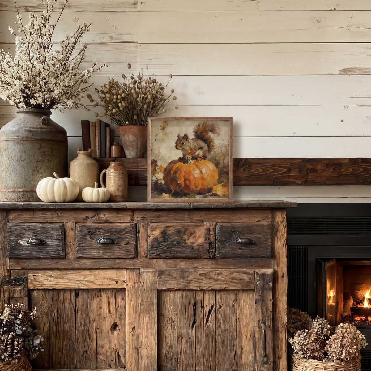 Woodland Squirrel And Pumpkin Printed and Framed Wall Sign
