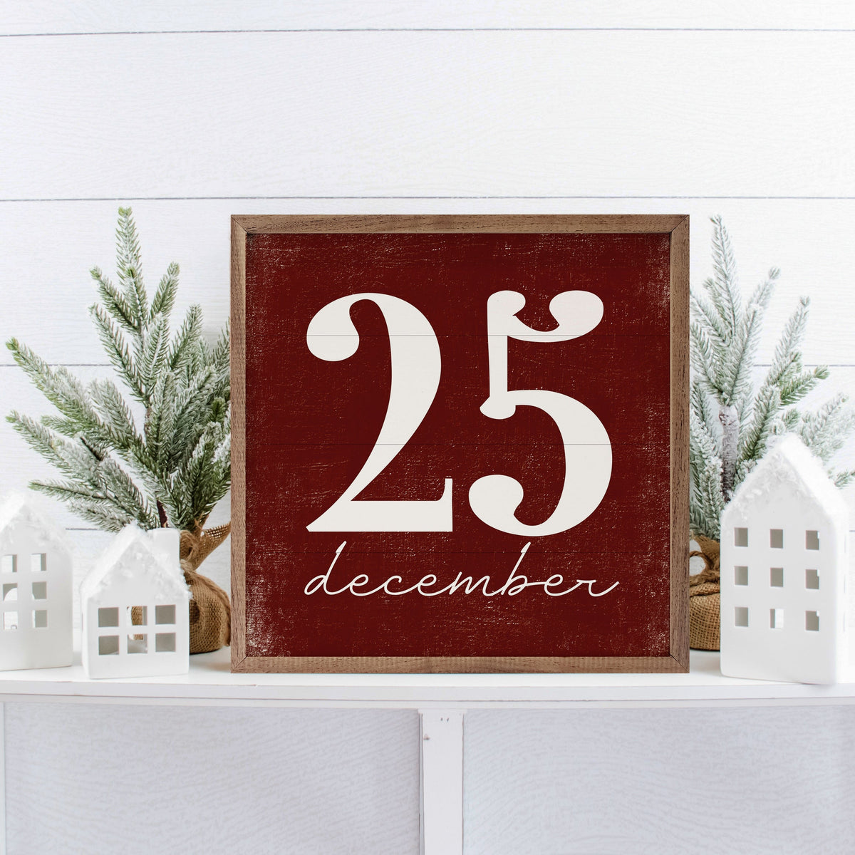 December 25th Script Printed and Framed Wall Sign