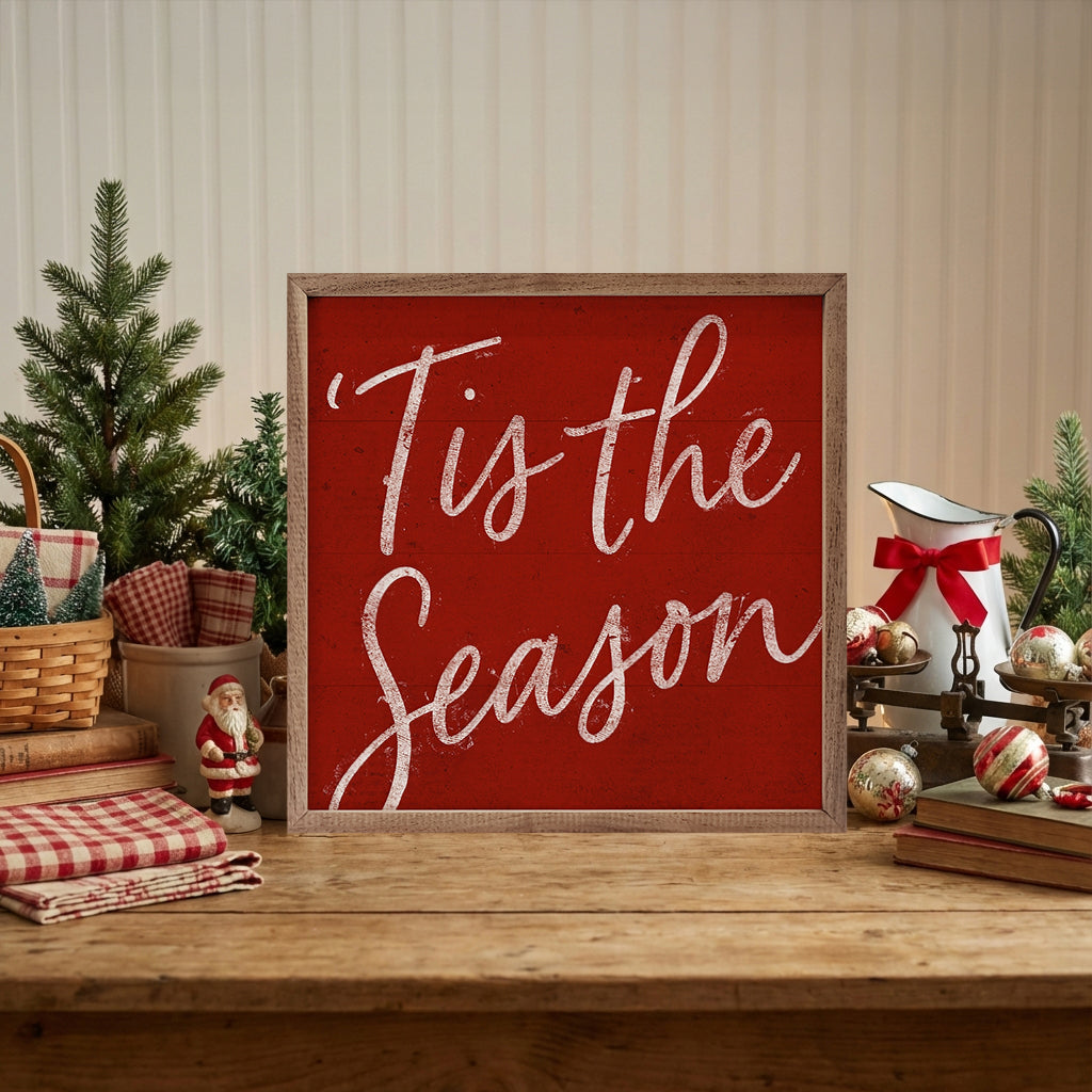 Festive Tis The Season White Printed and Framed Wall Sign