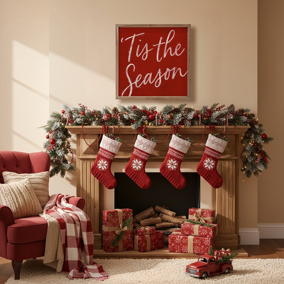Festive Tis The Season White Printed and Framed Wall Sign