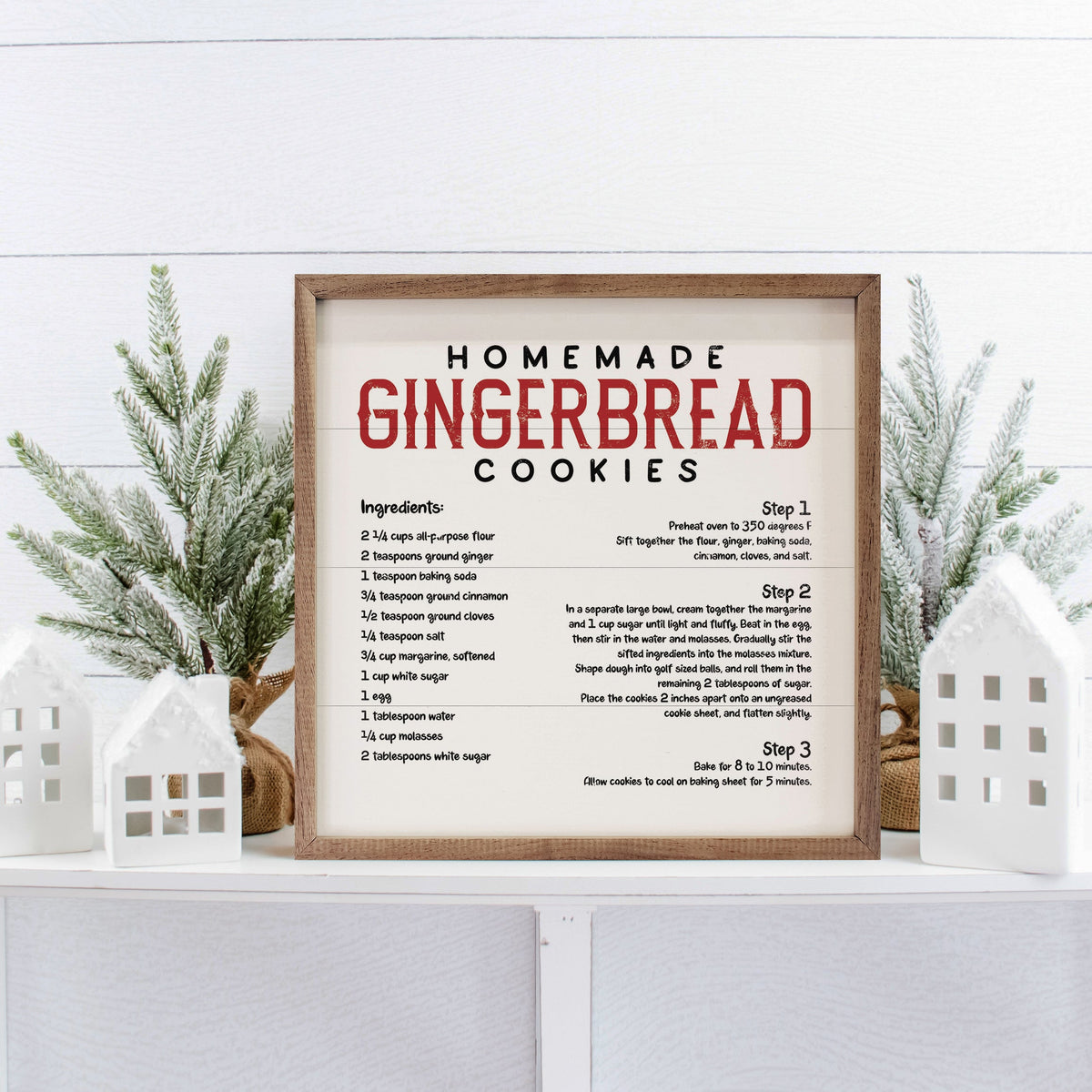 Gingerbread Cookie Recipe White Printed and Framed Wall Sign