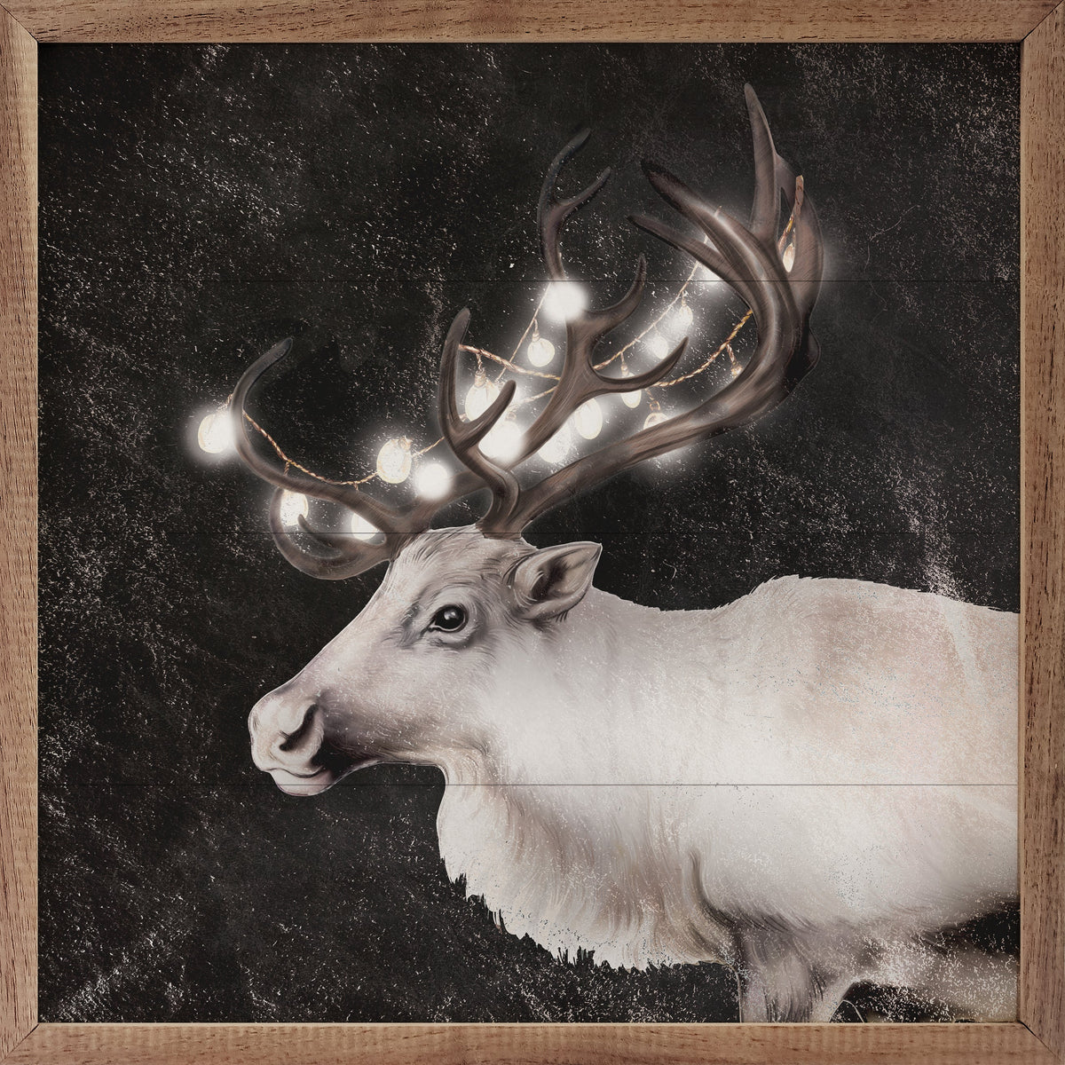 Glowing Reindeer Black Printed and Framed Wall Sign