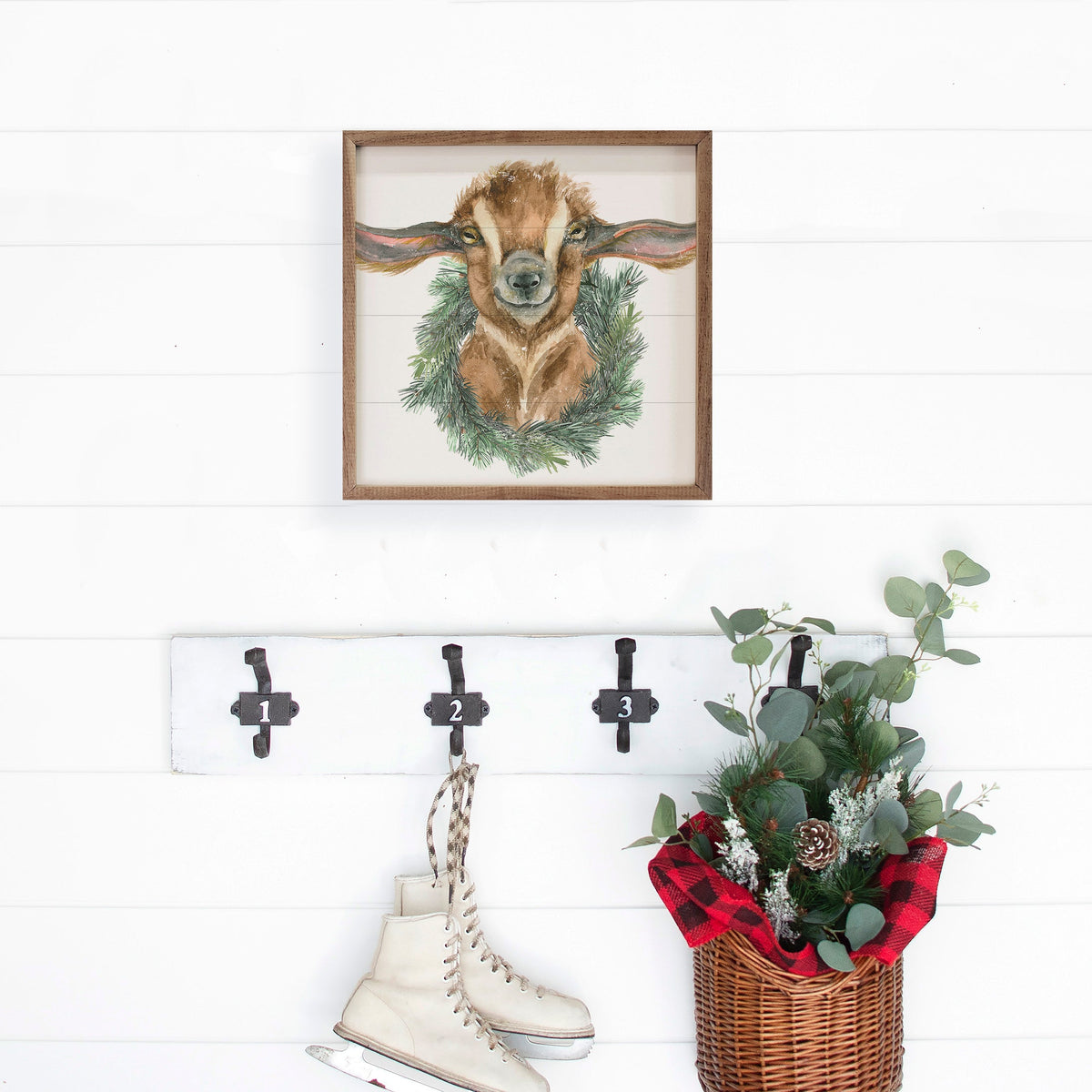 Goat Wreath White Printed and Framed Wall Sign