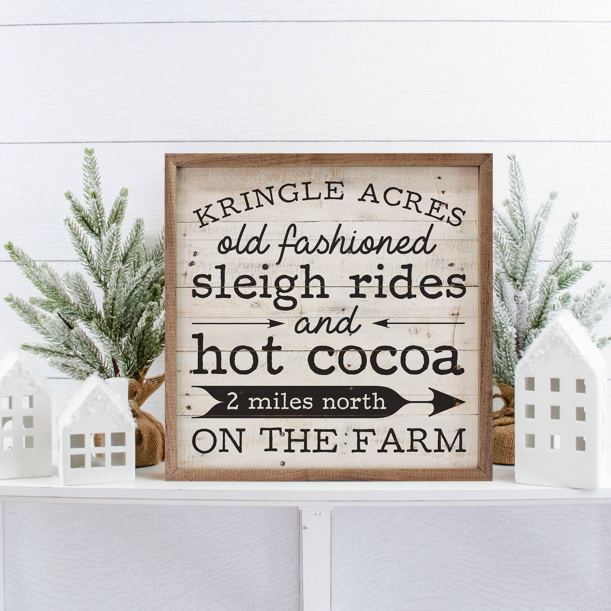 Kringle Acres Arrow Whitewash Printed and Framed Wall Sign