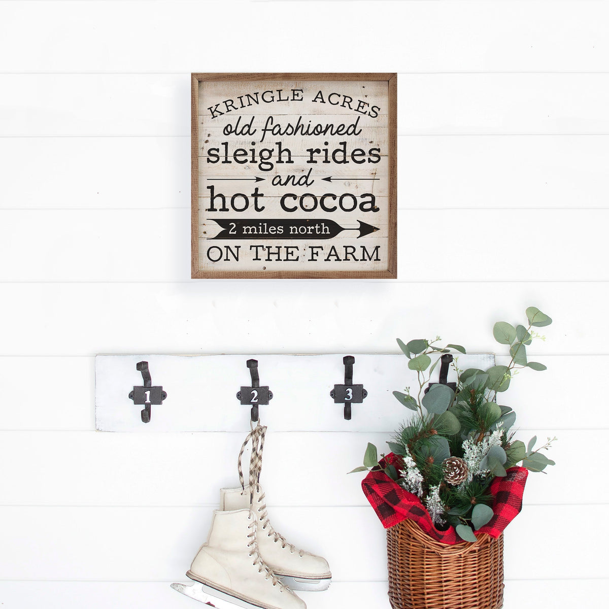 Kringle Acres Arrow Whitewash Printed and Framed Wall Sign
