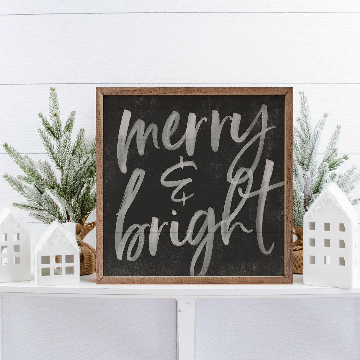 Merry And Bright Chalk Printed and Framed Wall Sign