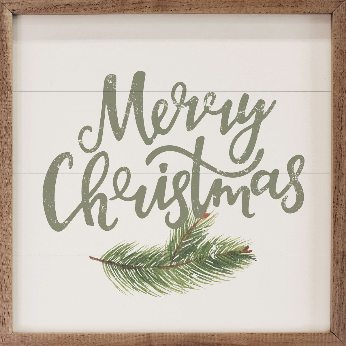 Merry Christmas Green White Printed and Framed Wall Sign
