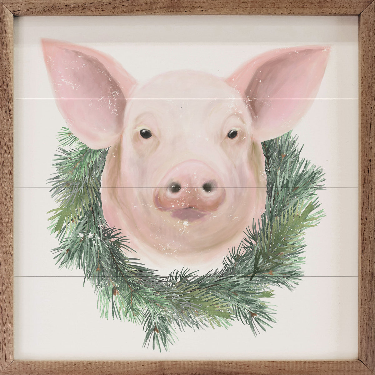 Pig Wreath White Printed and Framed Wall Sign