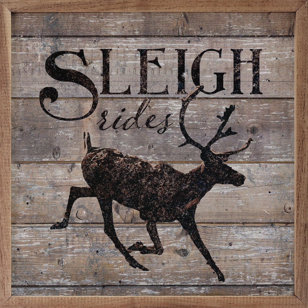 Sleigh Rides Reindeer Brown Printed and Framed Wall Sign