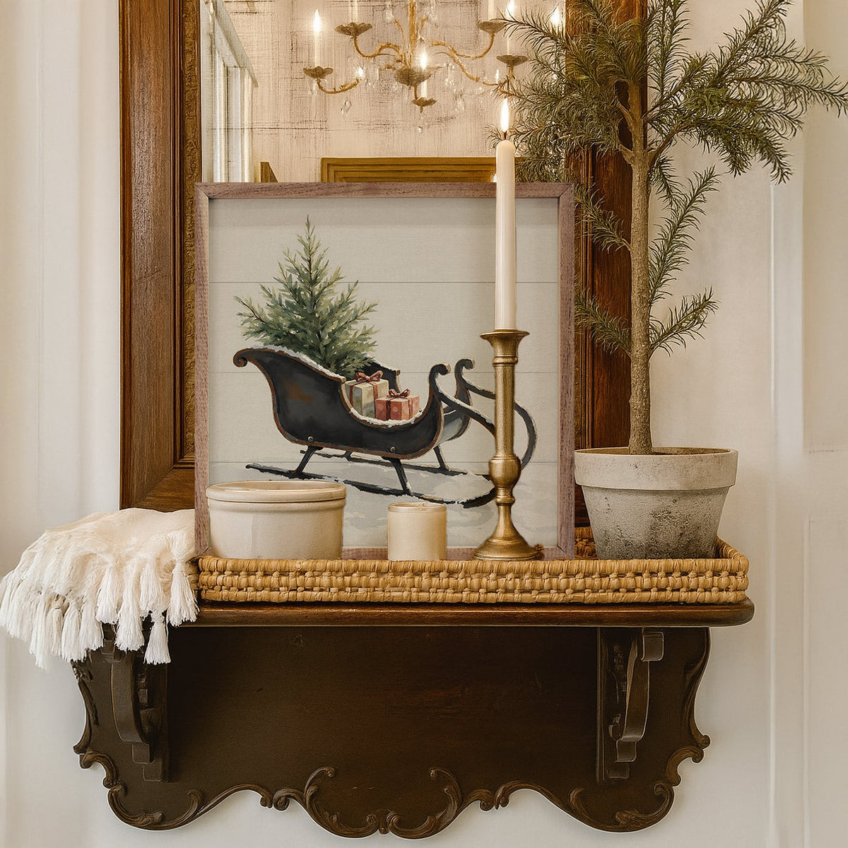 Vintage Black Sleigh Printed and Framed Wall Sign