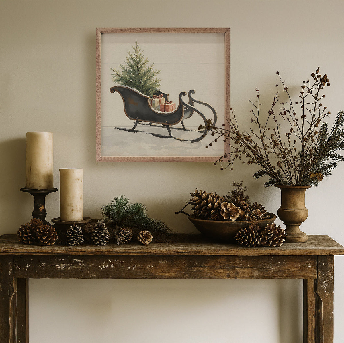 Vintage Black Sleigh Printed and Framed Wall Sign