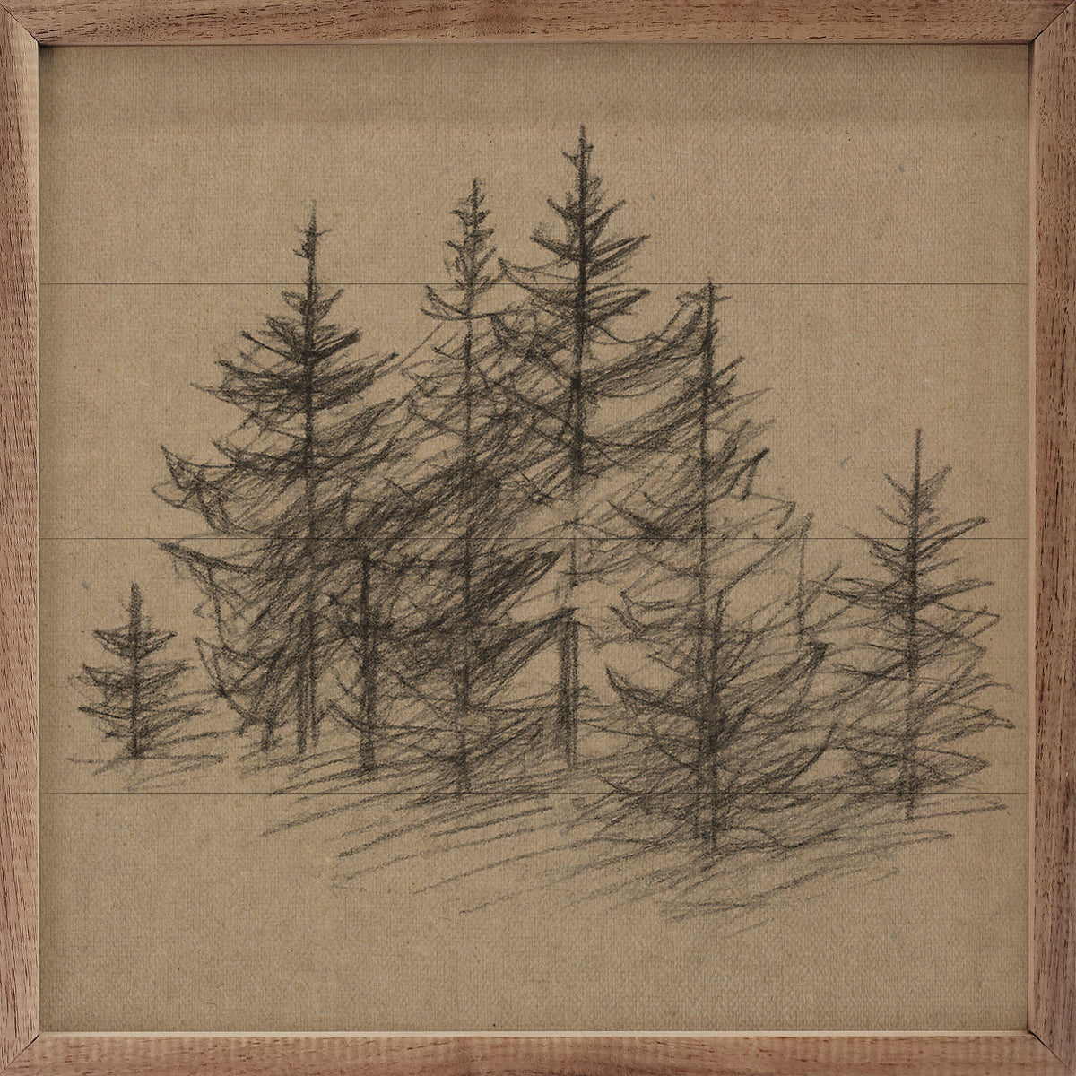 Vintage Pencil Drawing Pines Printed and Framed Wall Sign