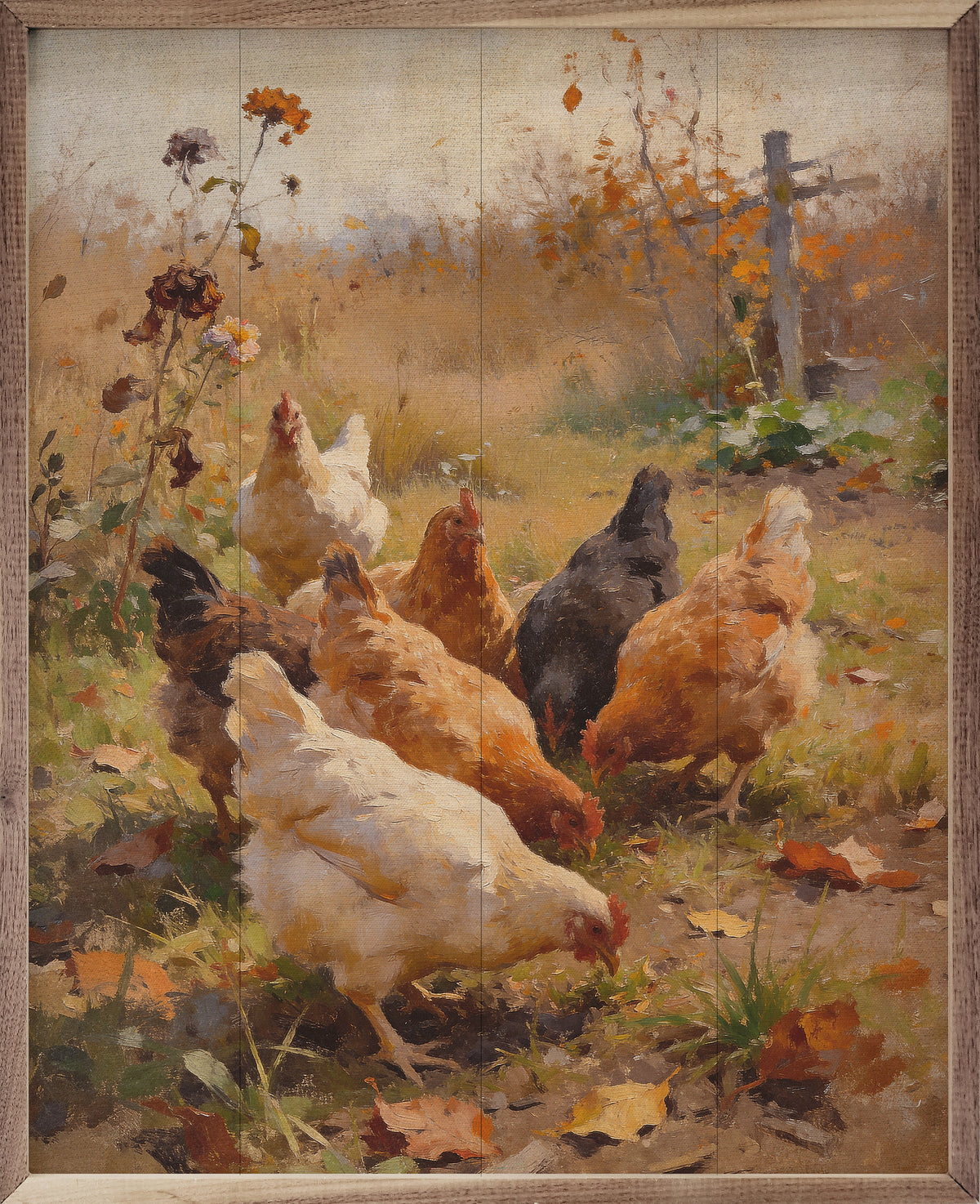 Autumn Chickens Printed and Framed Wall Sign