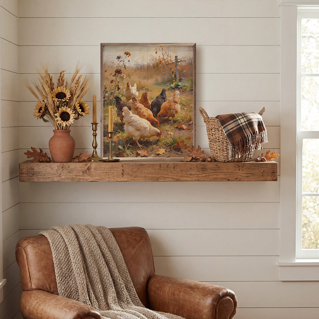 Autumn Chickens Printed and Framed Wall Sign