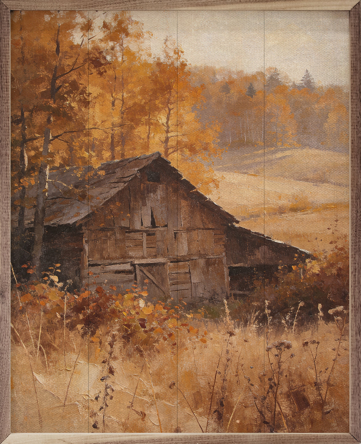 Barn In Autumn Valley Printed and Framed Wall Sign