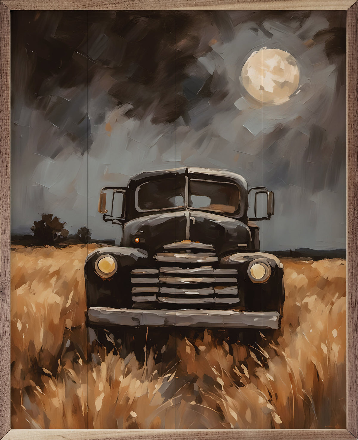 Black Truck Under Moonlight Printed and Framed Wall Sign