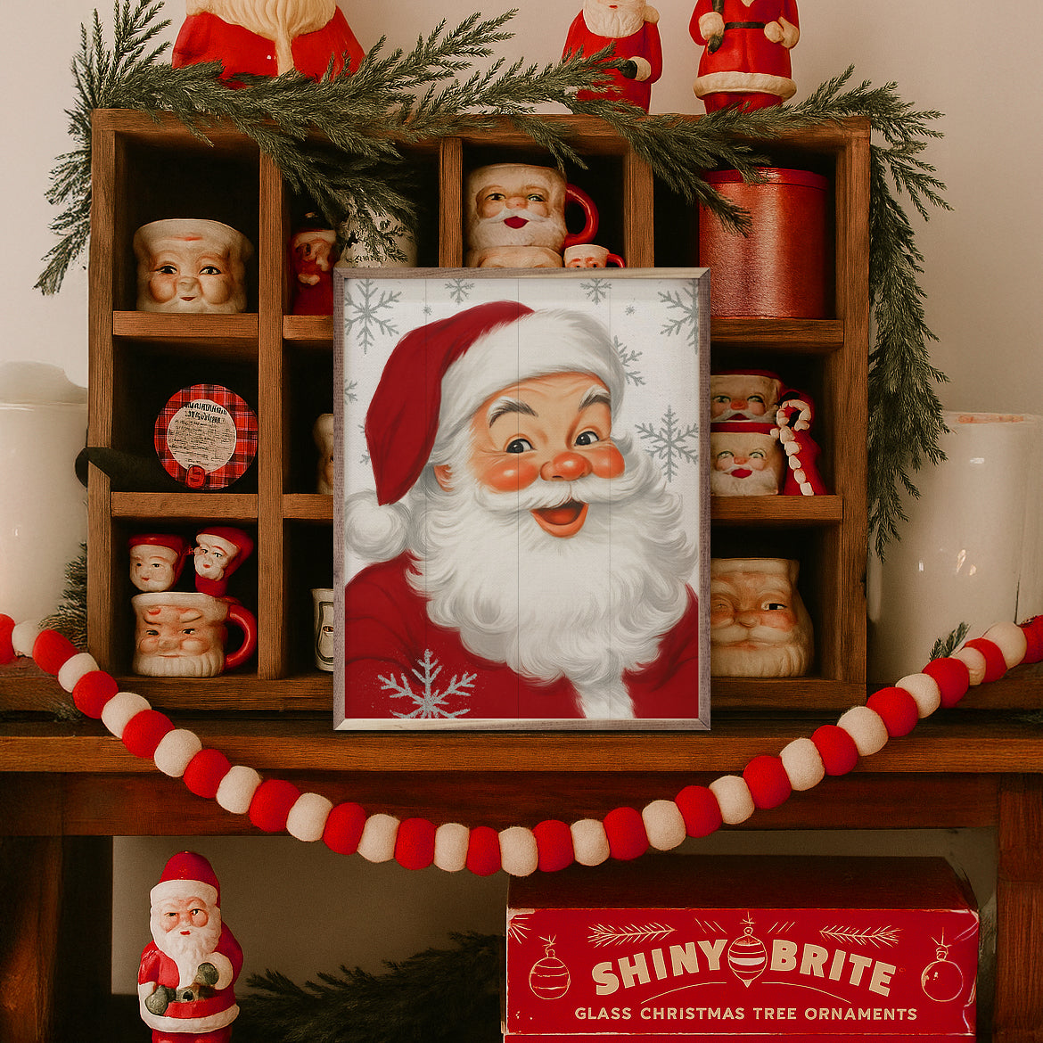 Cherry Santa Snowflakes Printed and Framed Wall Sign