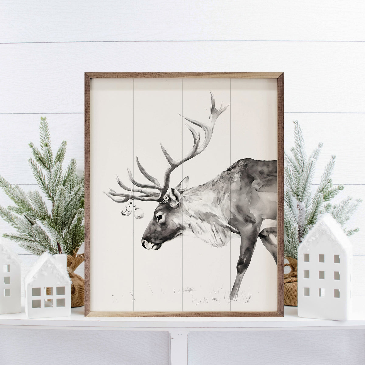 Christmas Reindeer Printed and Framed Wall Sign