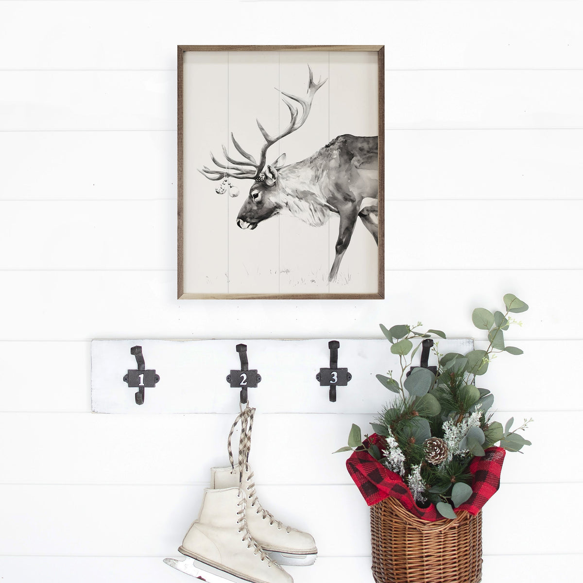 Christmas Reindeer Printed and Framed Wall Sign