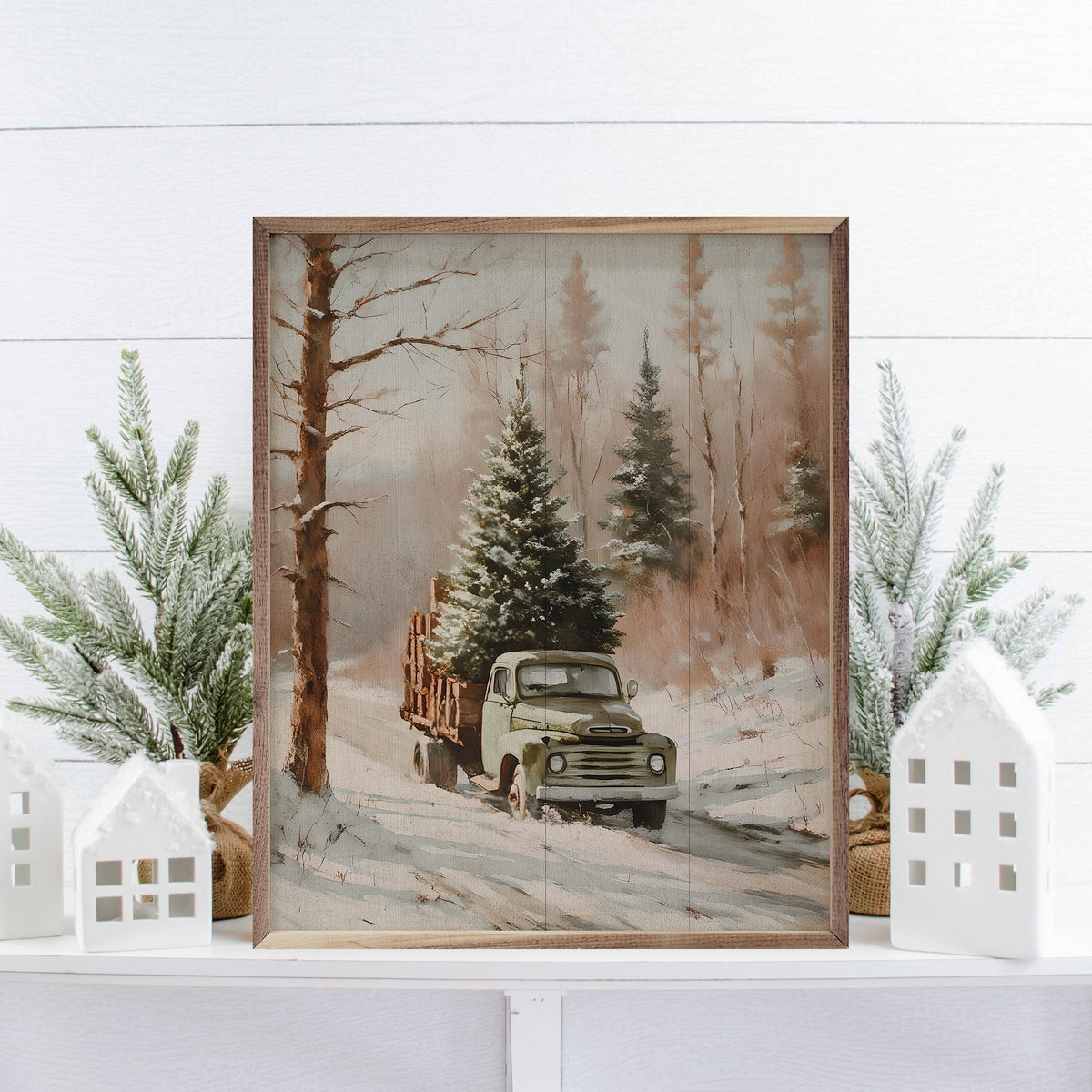 Christmas Tree Delivery Truck Printed and Framed Wall Sign