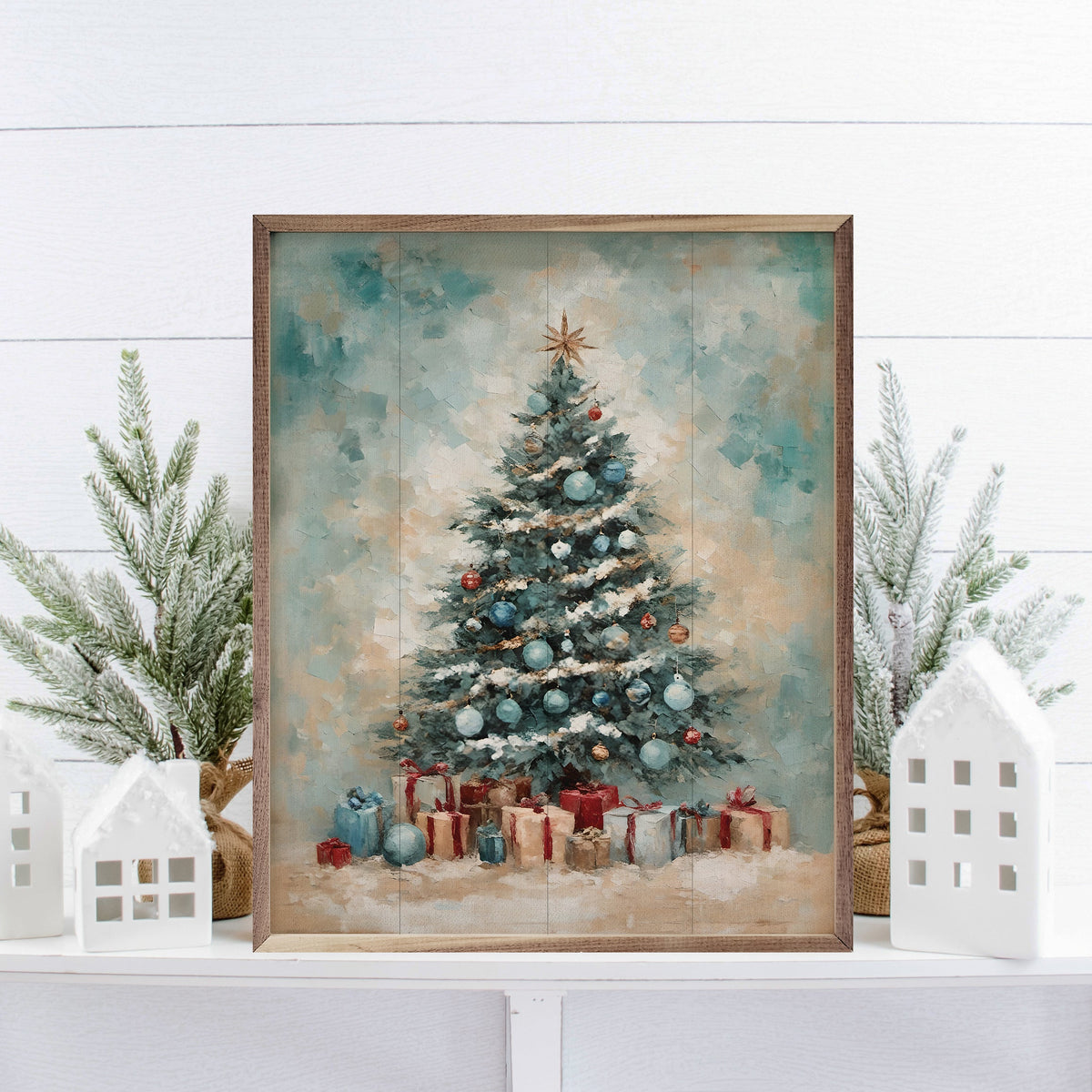 Coastal Holiday Tree Printed and Framed Wall Sign
