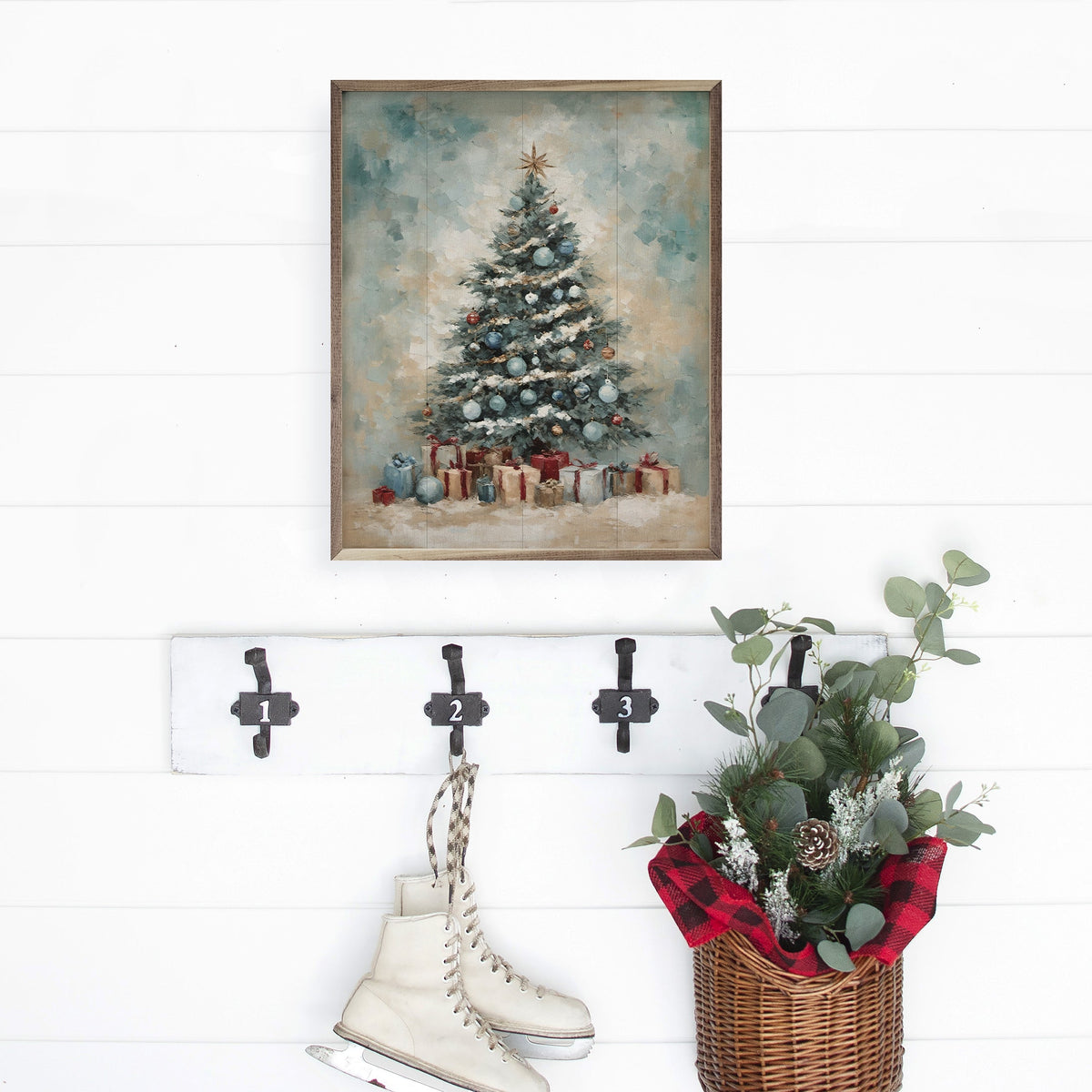 Coastal Holiday Tree Printed and Framed Wall Sign
