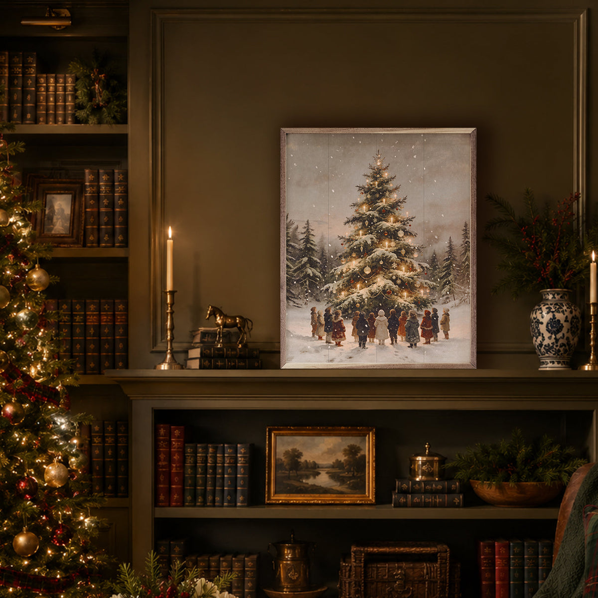 Gathering Around The Christmas Tree Printed and Framed Wall Sign