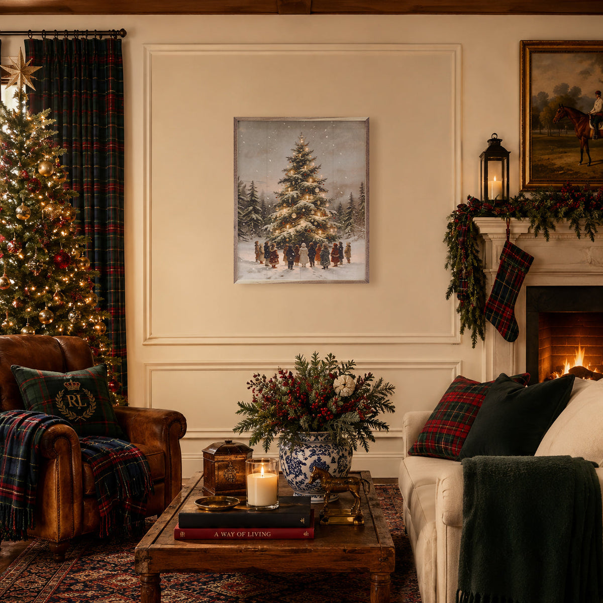 Gathering Around The Christmas Tree Printed and Framed Wall Sign