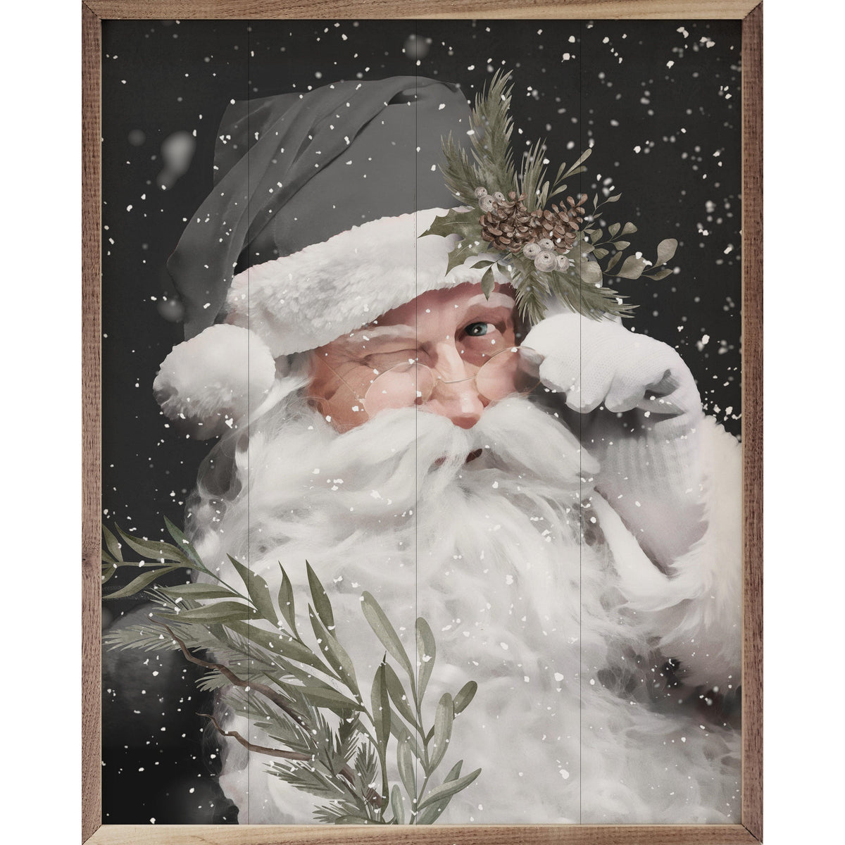 Grayscale Santa Claus Printed and Framed Wall Sign