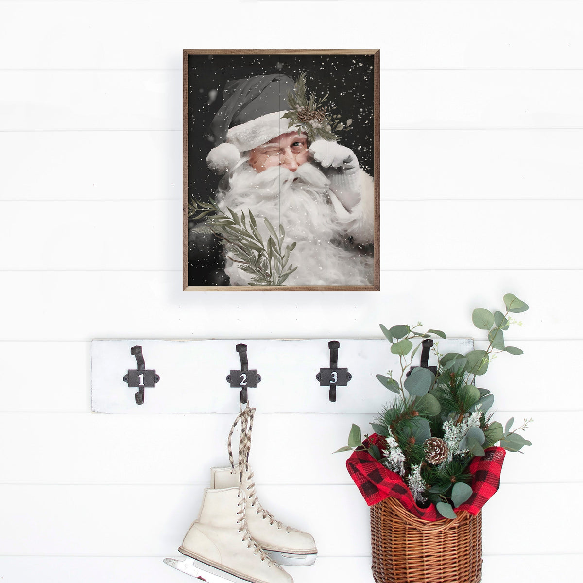 Grayscale Santa Claus Printed and Framed Wall Sign