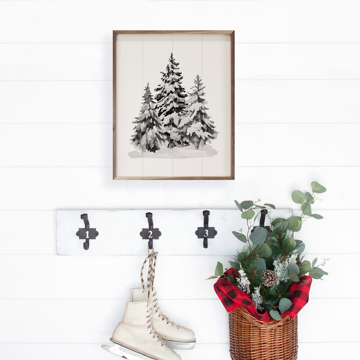 Grayscale Snowy Pines II Printed and Framed Wall Sign