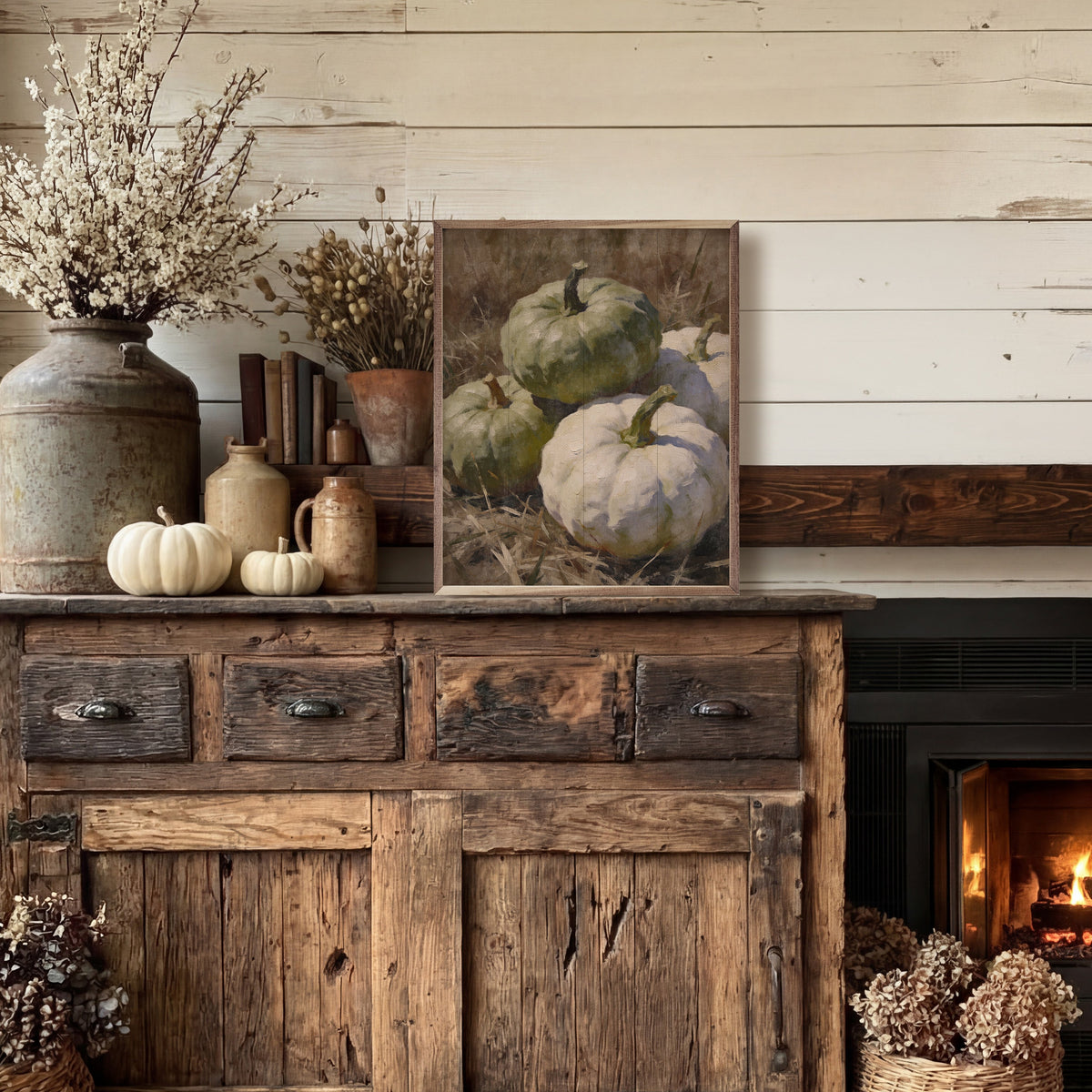 Green Heirloom Pumpkin Still Life Printed and Framed Wall Sign