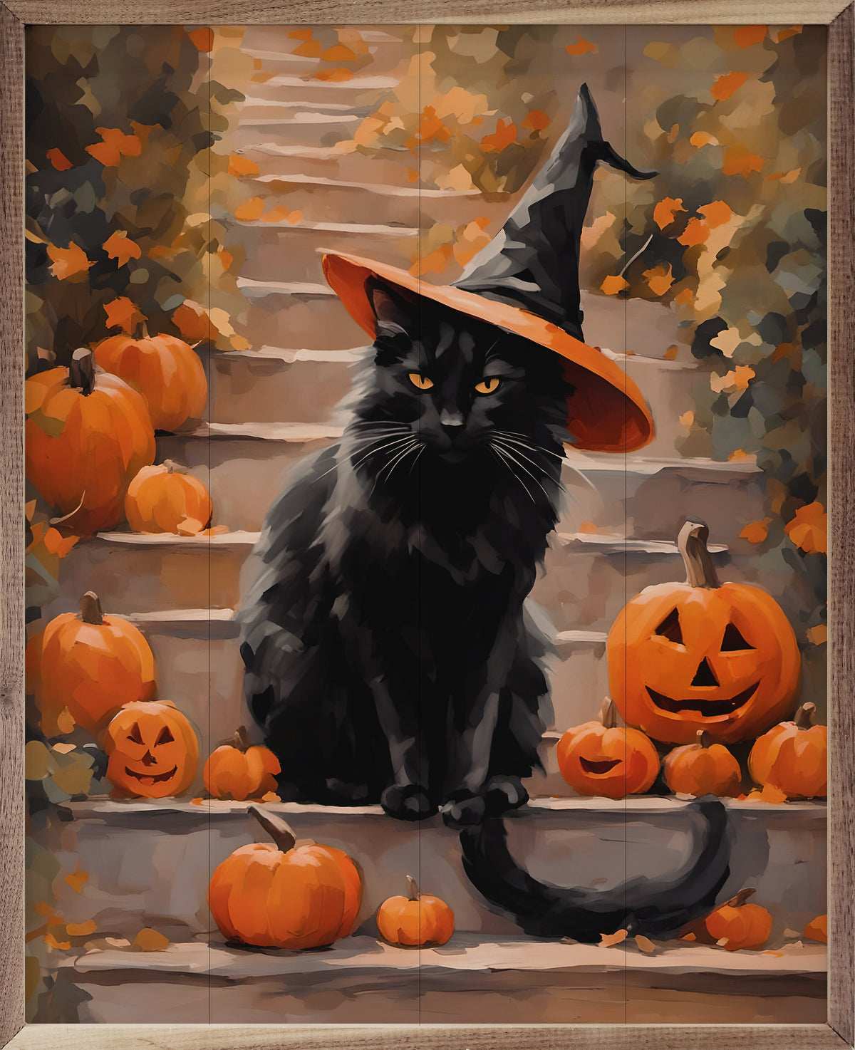 Halloween Cat With Hat Printed and Framed Wall Sign