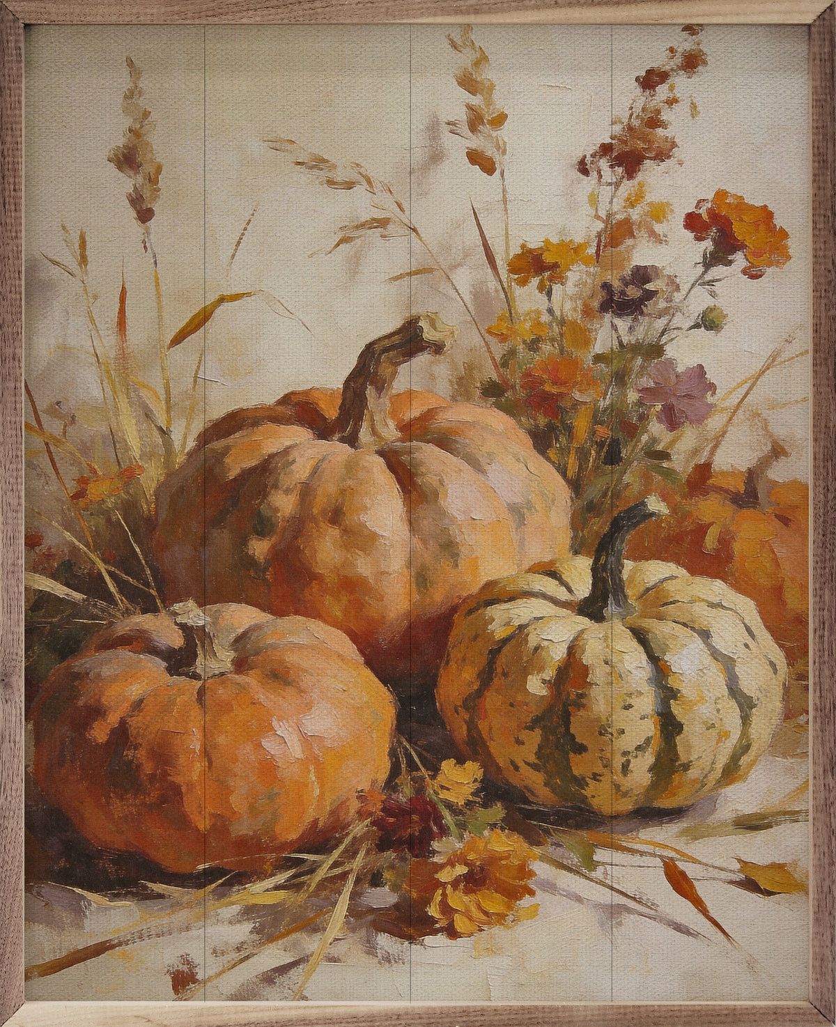 Harvest Pumpkins With Autumn Grasses Printed and Framed Wall Sign