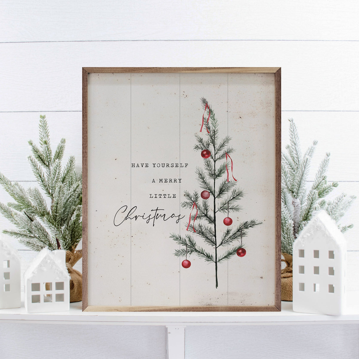 Have Yourself A Merry Little Christmas Tree Whitewash Printed and Framed Wall Sign