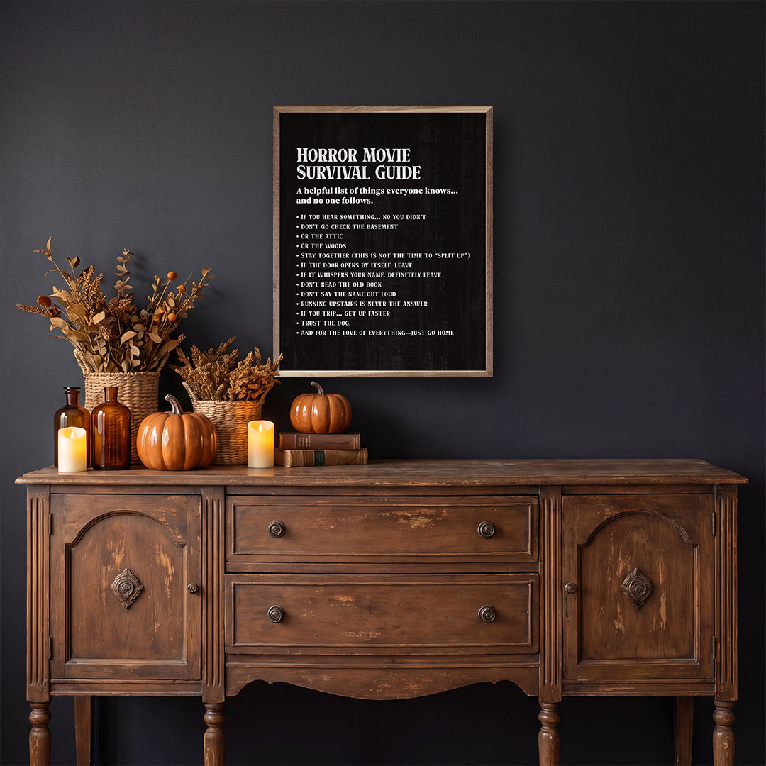 Horror Movie Survival Guide Printed and Framed Wall Sign
