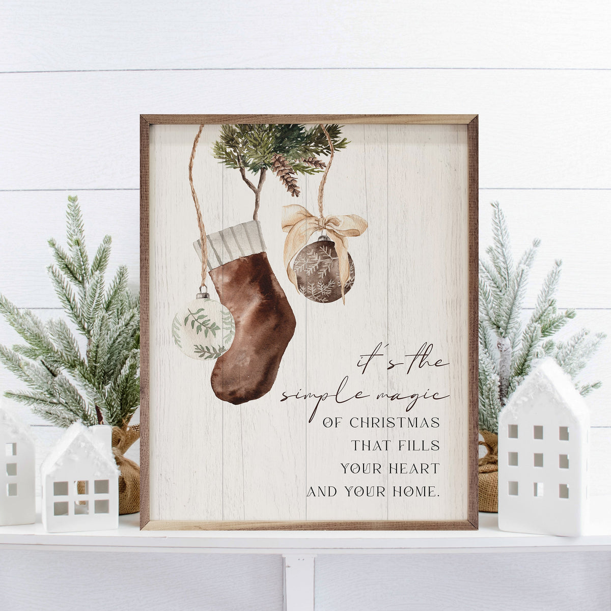 It's The Simple Magic Stocking Ornament Whitewash Printed and Framed Wall Sign