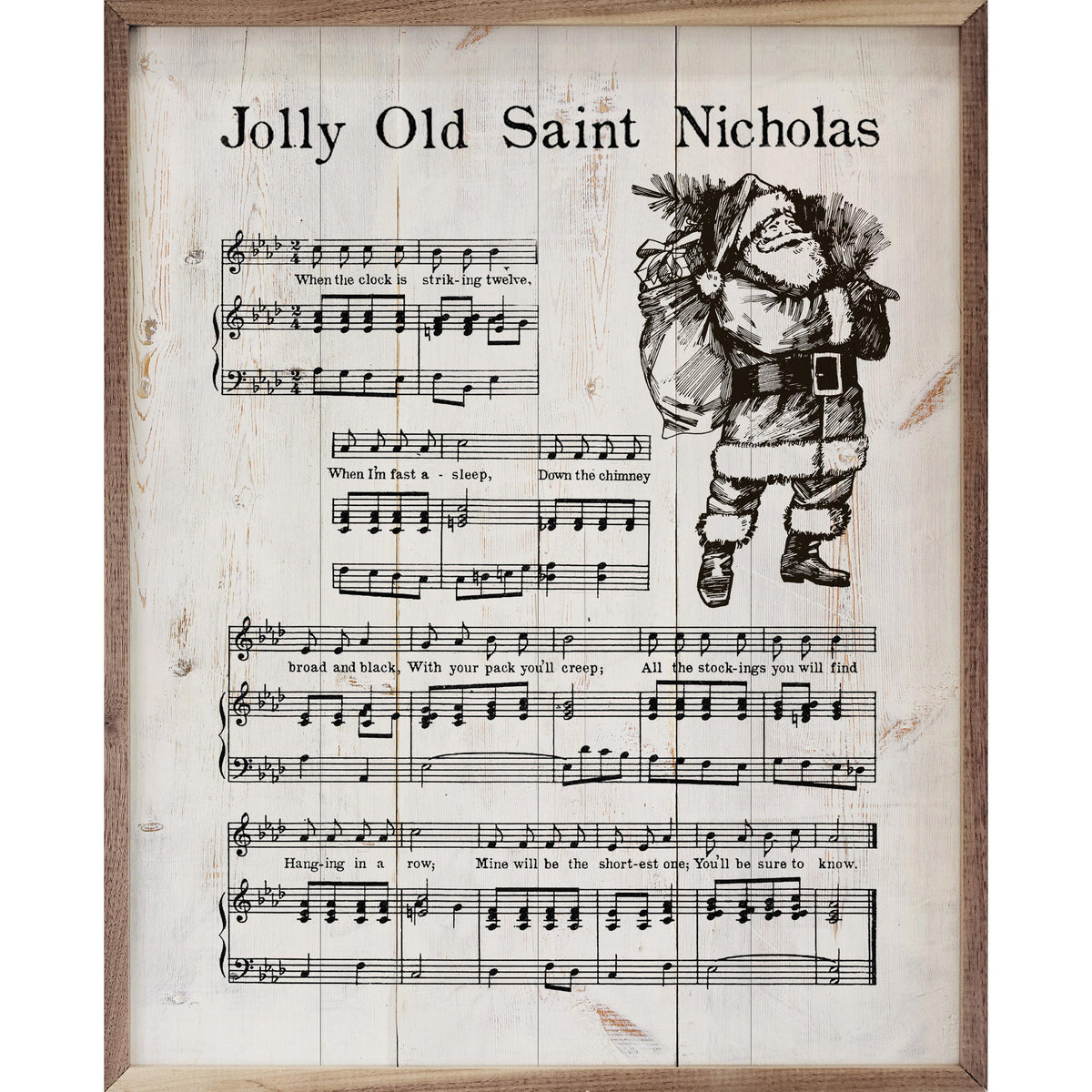 Jolly Old St Nicholas Sheet Music Whitewash Printed and Framed Wall Sign