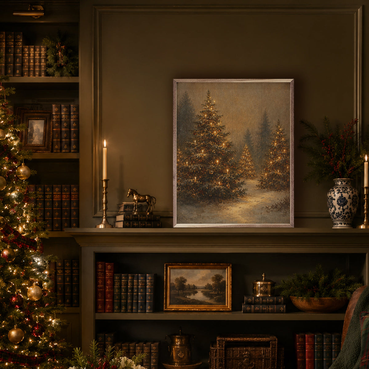 Lantern Glow Christmas Trees Printed and Framed Wall Sign