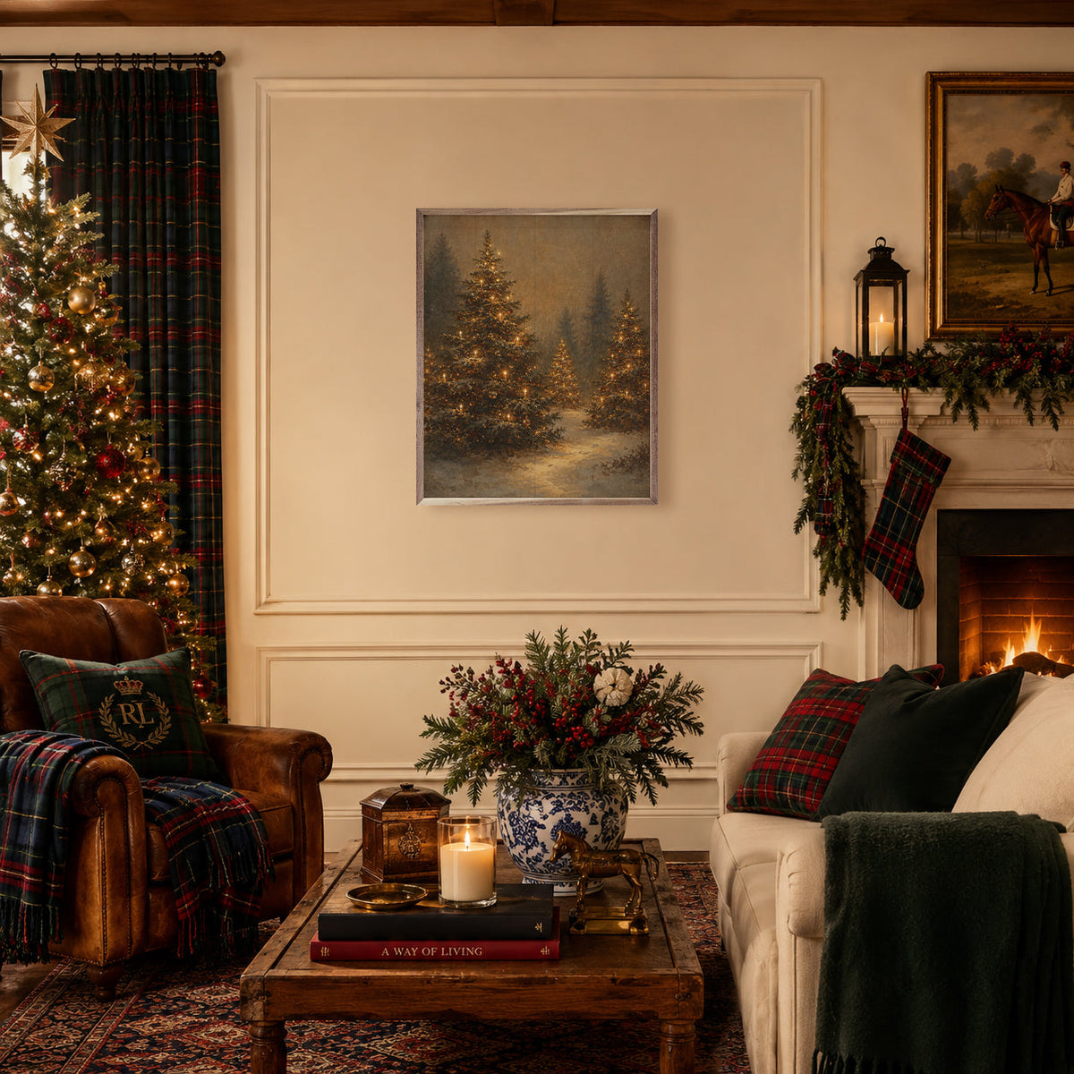 Lantern Glow Christmas Trees Printed and Framed Wall Sign