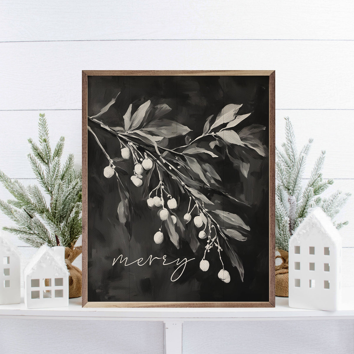 Merry Mistletoe BW Printed and Framed Wall Sign