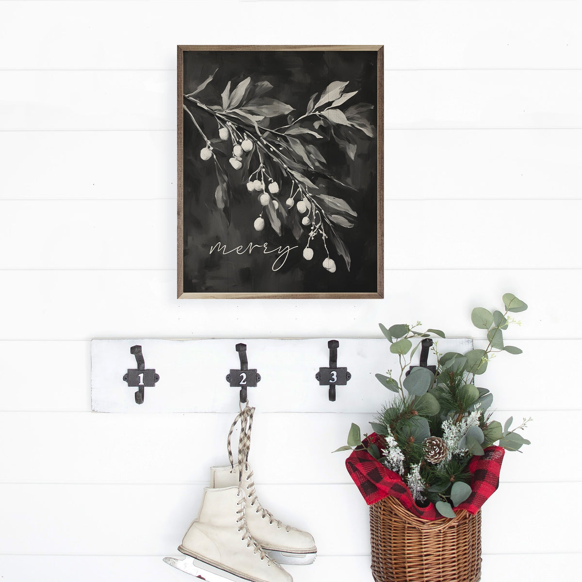 Merry Mistletoe BW Printed and Framed Wall Sign