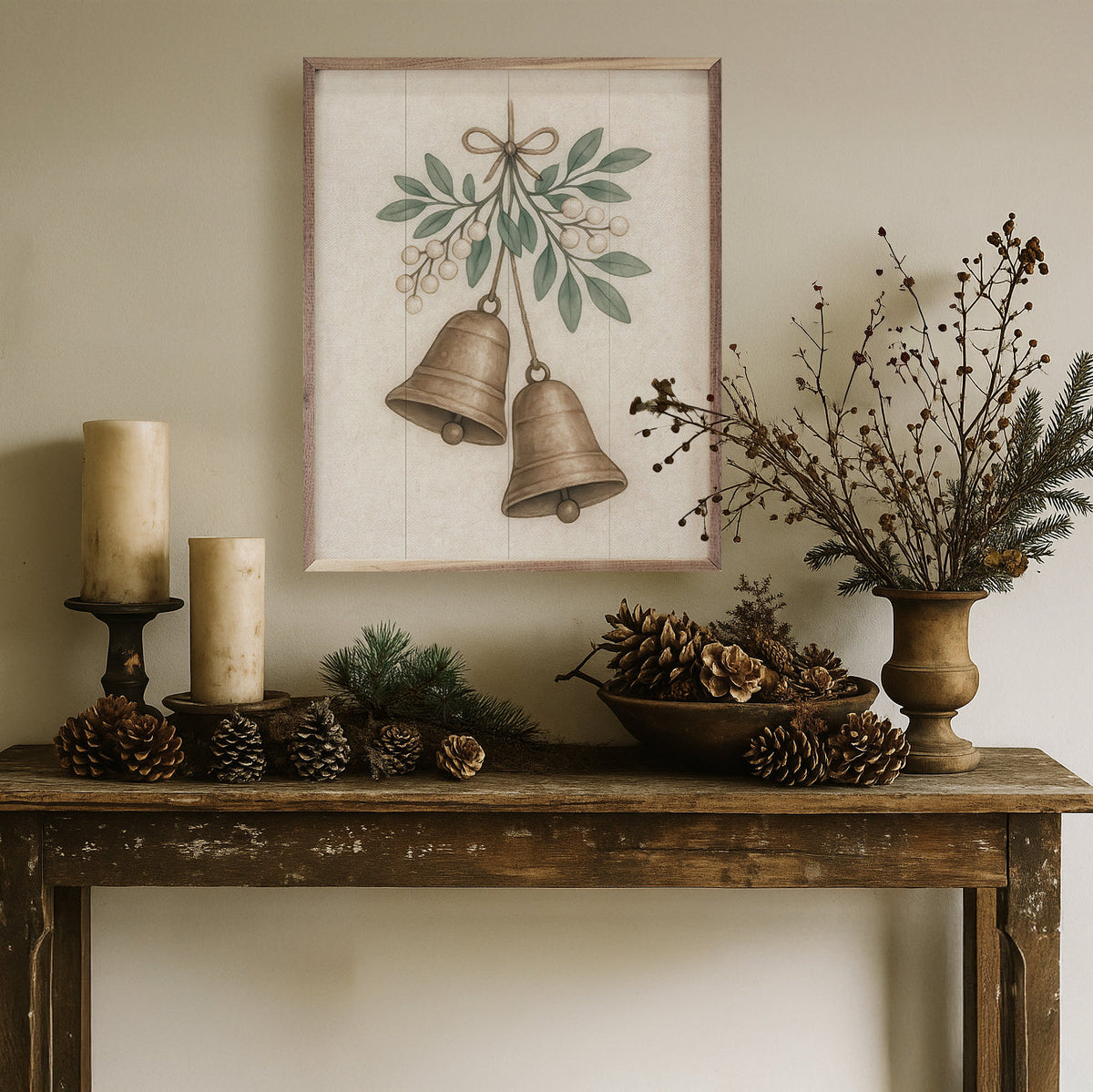 Mistletoe Bells Printed and Framed Wall Sign