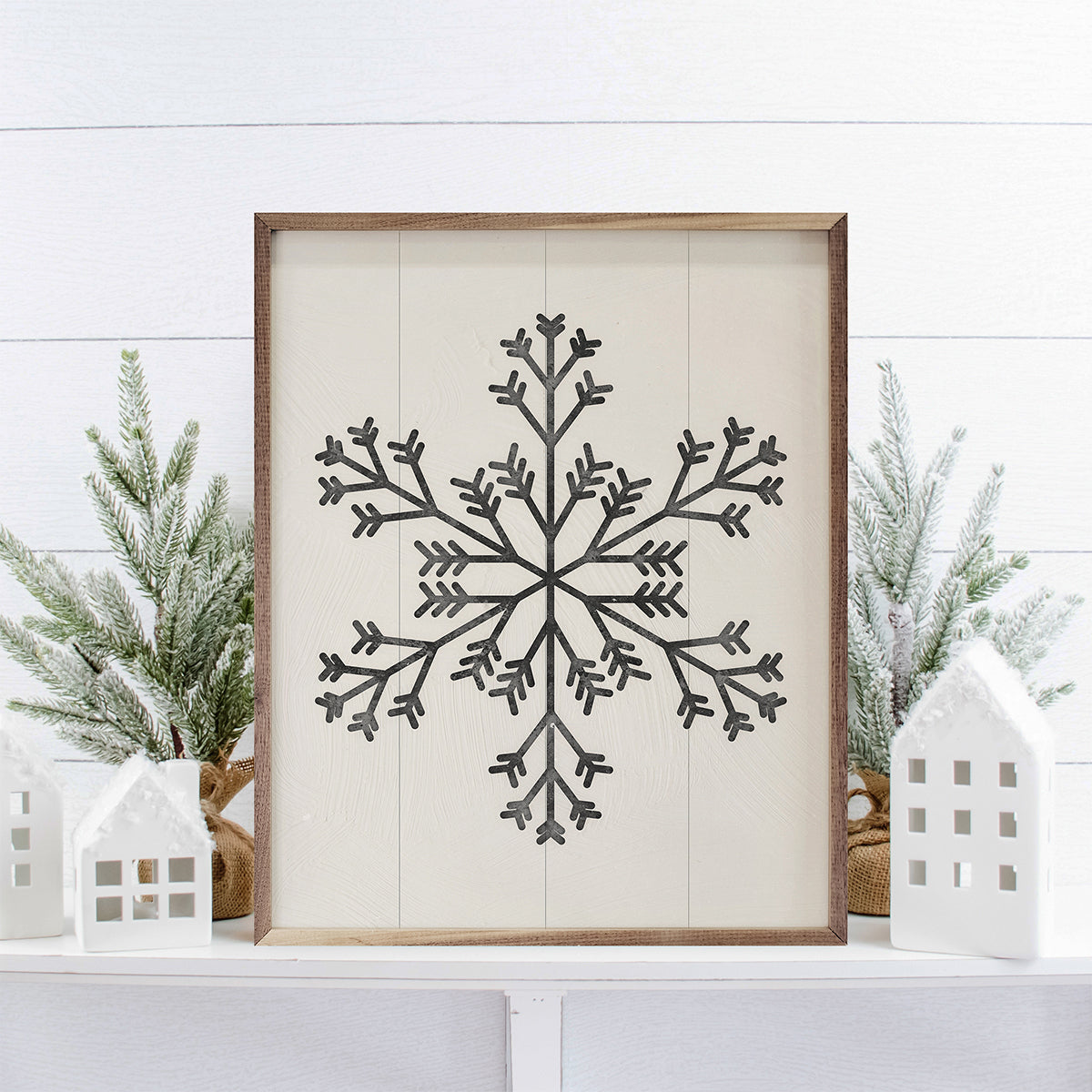 Modern Snowflake 3 Two Spike By Nina Blue Printed and Framed Wall Sign