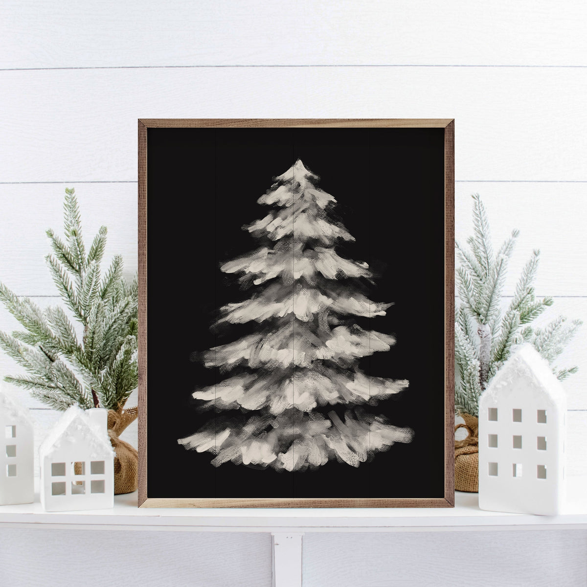 Moody Christmas 2 Tree By Emily Wood Printed and Framed Wall Sign