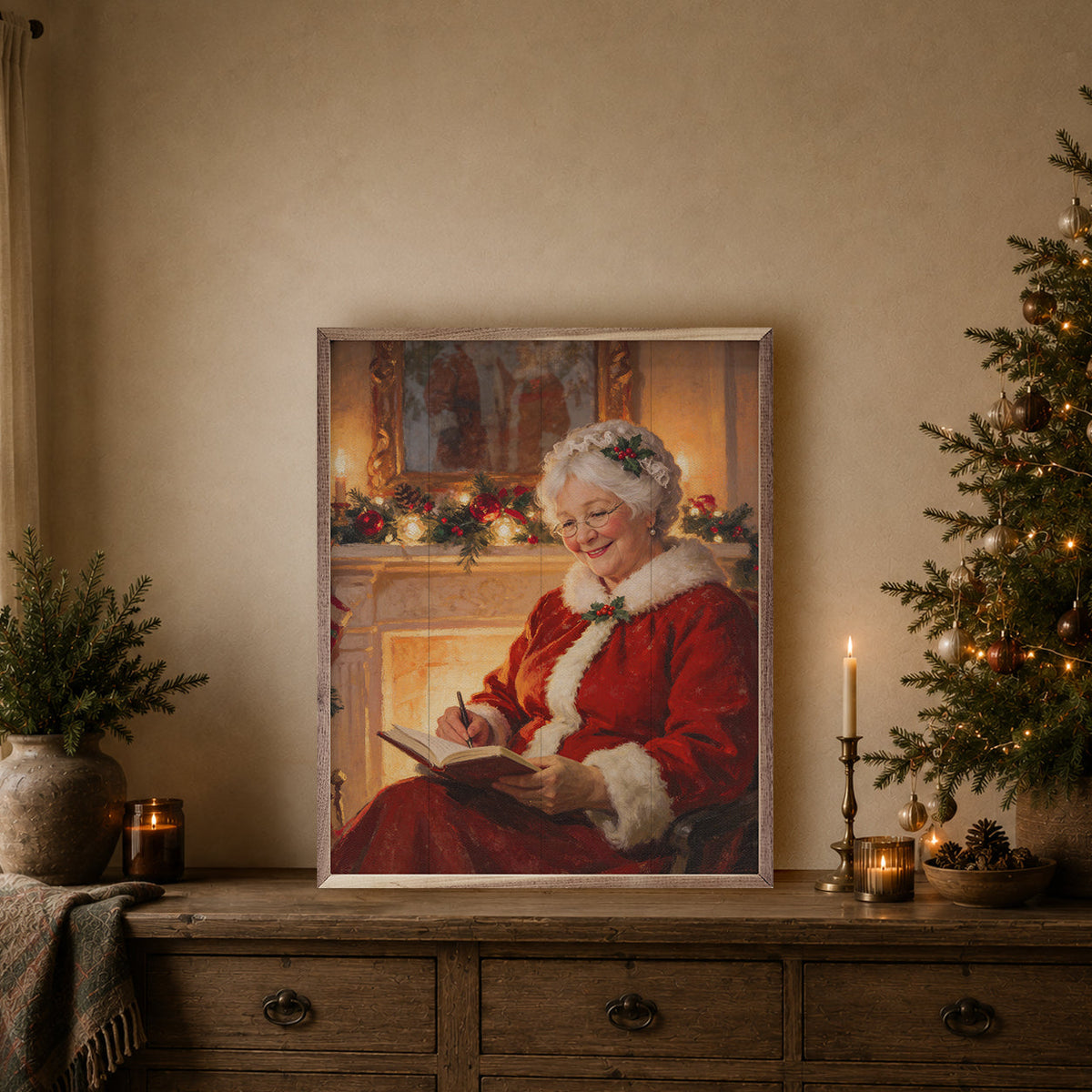 Mrs Claus Journal And Pen Printed and Framed Wall Sign