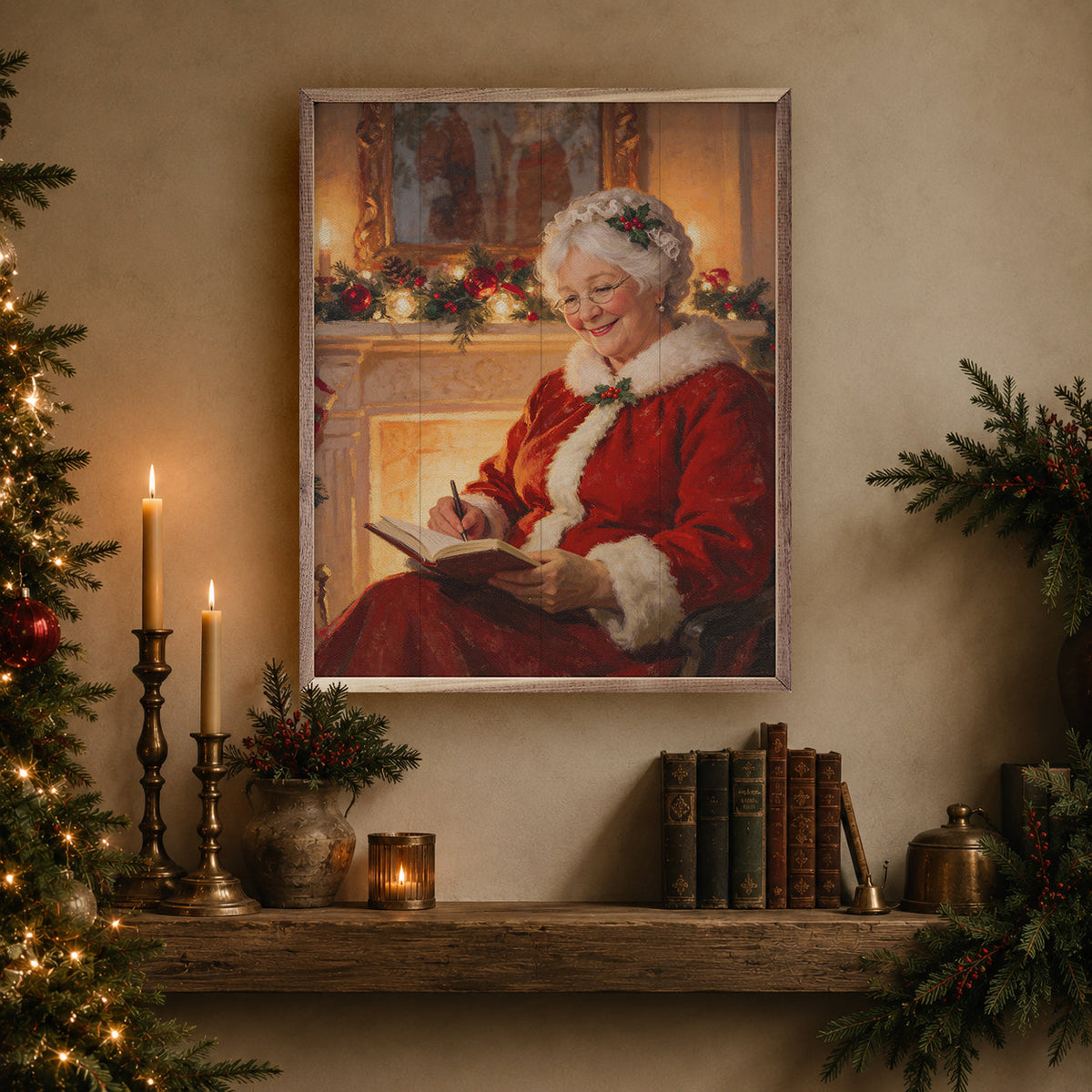 Mrs Claus Journal And Pen Printed and Framed Wall Sign