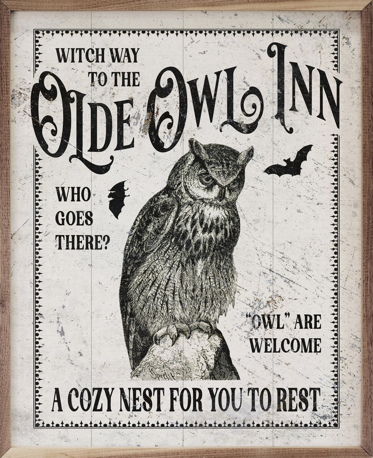 Olde Owl Inn White Printed and Framed Wall Sign